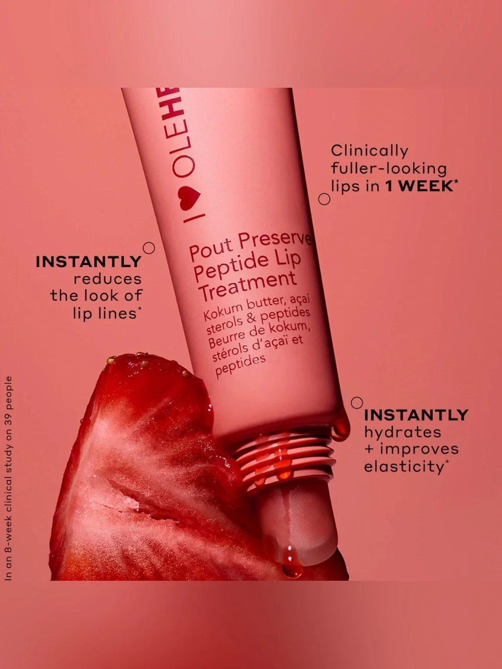 Ole Henriksen Pout Preserve Peptide Lip Treatment Strawberry Sorbet Pink NIB
